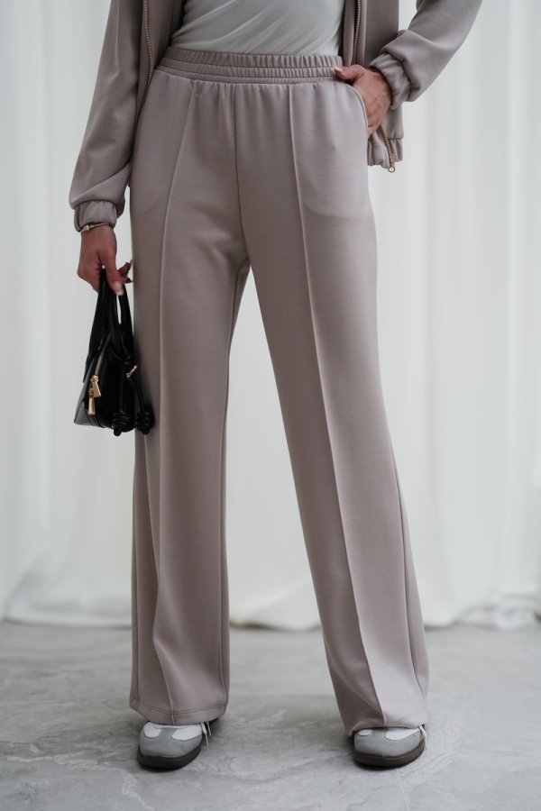 Luksusowy Komplet Damski Masełko Bluza Rozpinana + Spodnie Wide Leg Premium Soft Touch Elegancja & Komfort-BEŻ